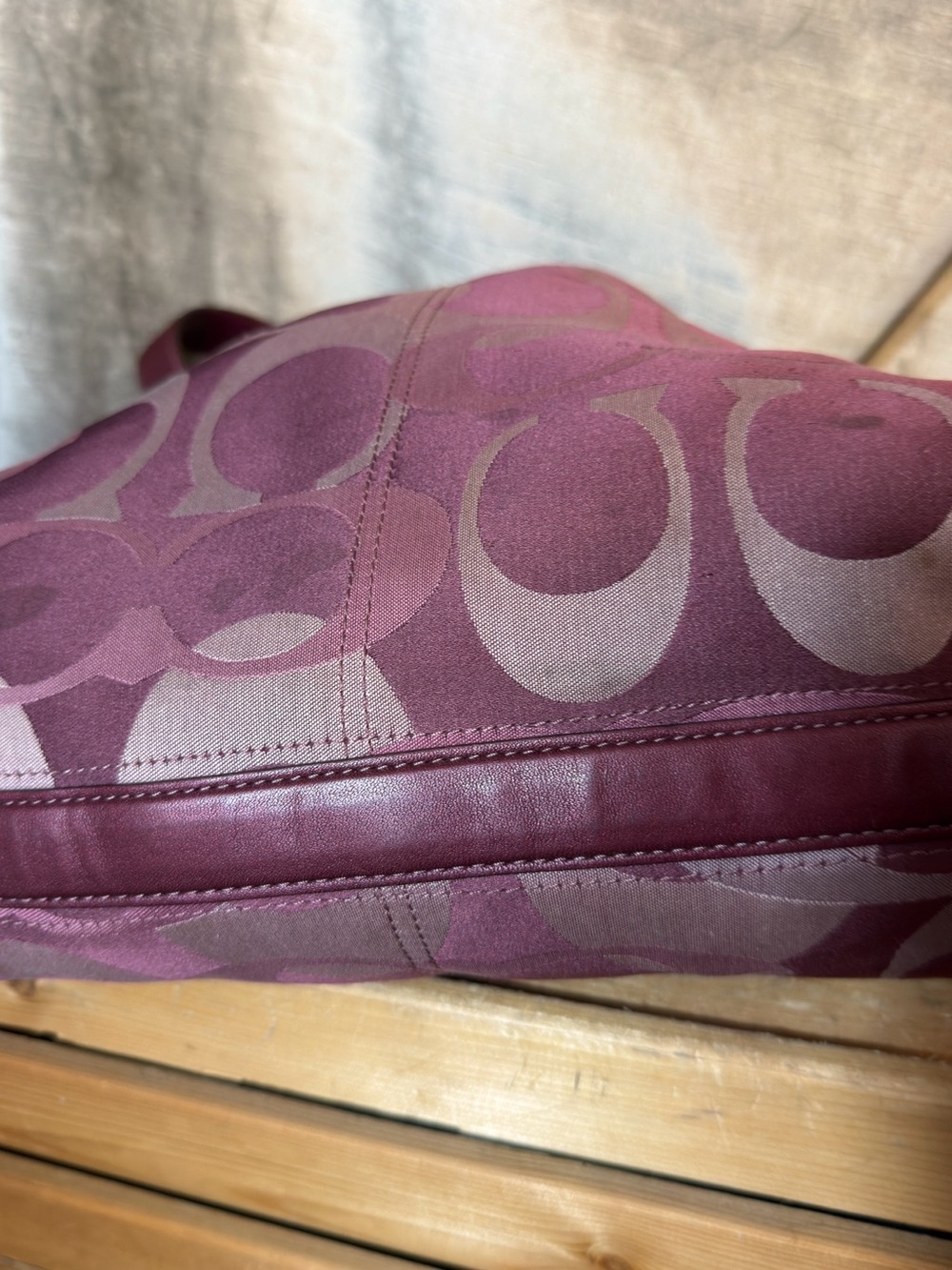 Coach Vintage Penelope Bordeaux Burgundy Optic Signature Hobo Shoulder Bag - Picture 11 of 16